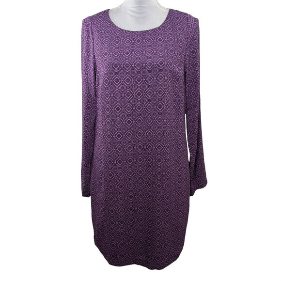 Prana Cece Purple Geometric Print Long Sleeve Shift Dress Small - Picture 1 of 12